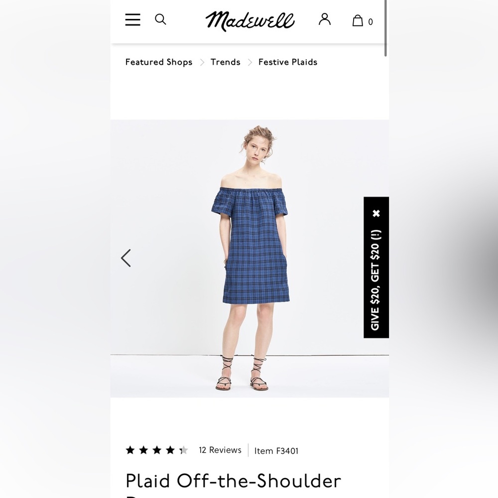 Like new Madewell off-the-shoulder plaid shift dress
